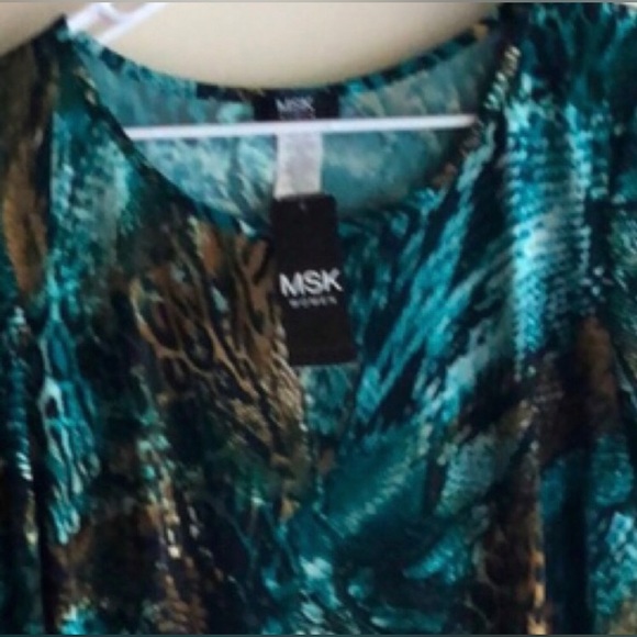 New MSK Animal print Bell sleeve Green multicolor Dress - Picture 3 of 16